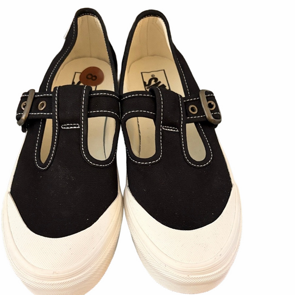 Vans Shoes - Vans 8 Mary Jane style 93 in black canvas with white rubber outsole / bukle NWT